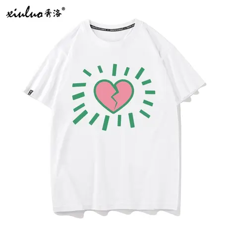 秀洛心碎爱心短袖T恤男女发散印花夏天新款体恤宽松纯棉半袖潮流图片