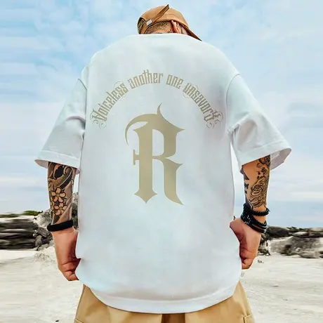 重磅潮牌宽松T恤胖子短袖加肥加大半袖纯棉国潮大码男装夏季潮流商品大图