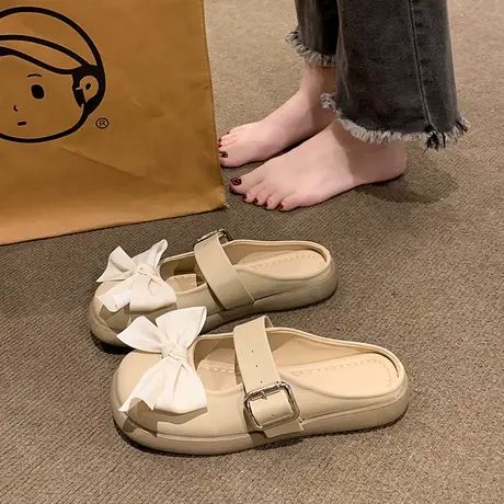 半拖鞋女2023夏季包头软底韩版气质配裙蝴蝶结无后跟百搭甜美懒人商品大图