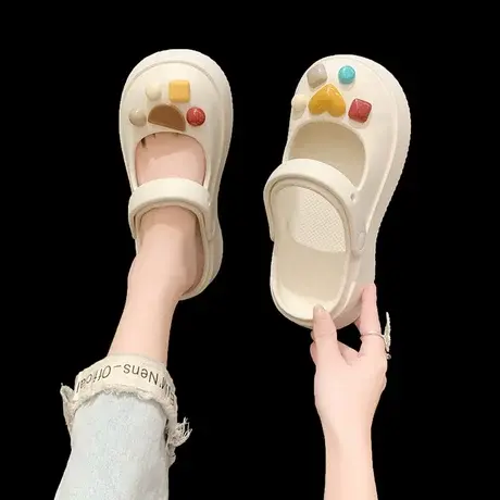 包头凉拖鞋女夏季两穿踩屎感沙滩防滑2023新款时尚松糕厚底洞洞鞋商品大图