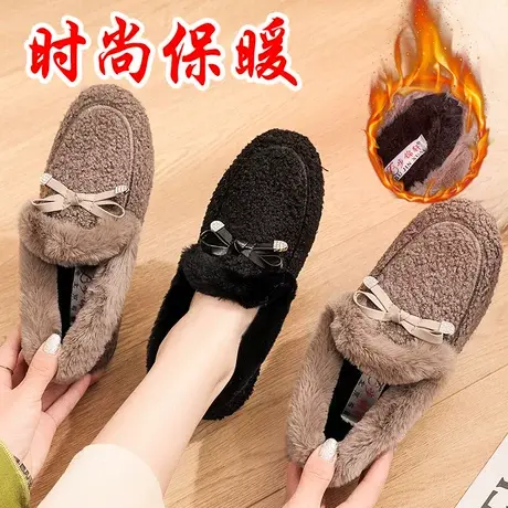 豆豆毛毛鞋女2023新款冬季加绒鞋子休闲布鞋女款中年妈妈棉鞋平底商品大图