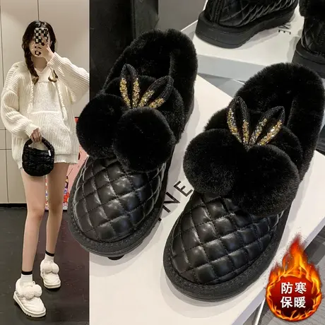 冬季毛毛鞋女鞋2024新款雪地靴女防水防滑加绒加厚棉鞋子保暖短靴图片