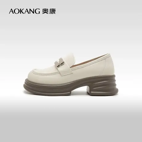 【门店发货】奥康女鞋 春秋季新款英伦风厚底百搭乐福鞋单鞋图片