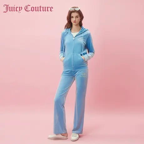 Juicy Couture橘滋2024早春穿搭新款经典皇冠彩钻丝绒女士休闲裤商品大图