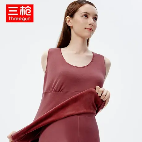三枪保暖内衣女式秋冬细柔立绒圆领保暖衫加厚加绒无袖保暖背心商品大图