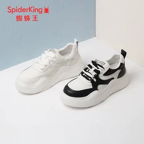 SPIDER KING/蜘蛛王女板鞋真皮2023秋商场新款休闲网红熊猫波浪底商品大图