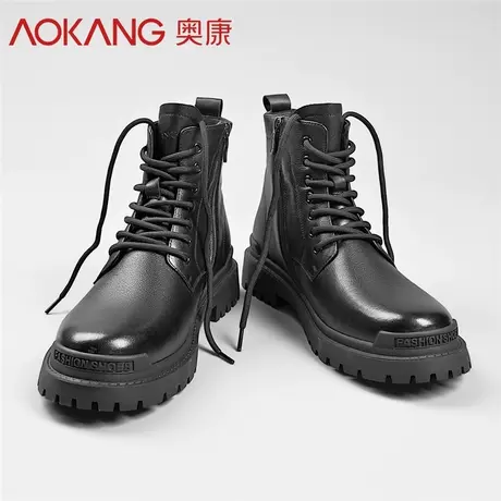 奥康马丁靴男真皮高帮英伦风ins潮男齿轮鞋工装靴春秋黑色机车靴商品大图