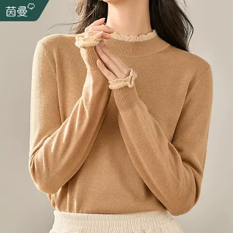 茵曼半高领羊毛打底衫长袖内搭上衣女2023冬季新款保暖针织衫毛衣图片