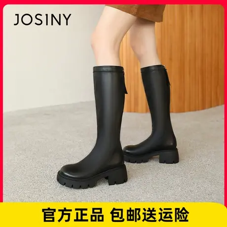 卓诗尼靴子女长筒靴2022秋冬新款不过膝显瘦靴子小个子高筒骑士靴图片