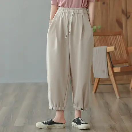 dza 高腰显瘦宽松阔腿裤子女2023春秋新款休闲哈伦裤百搭直筒卫裤图片