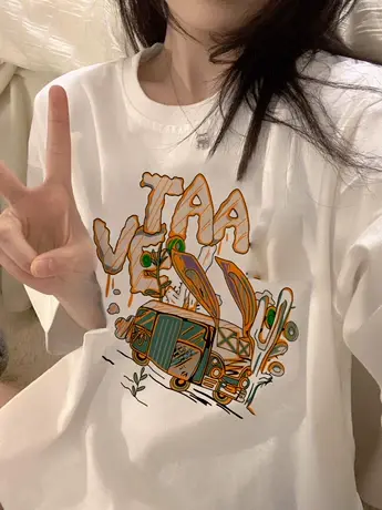 韩风chic休闲t恤女纯棉大码白色上衣ins潮百搭减龄宽松半袖短袖夏商品大图