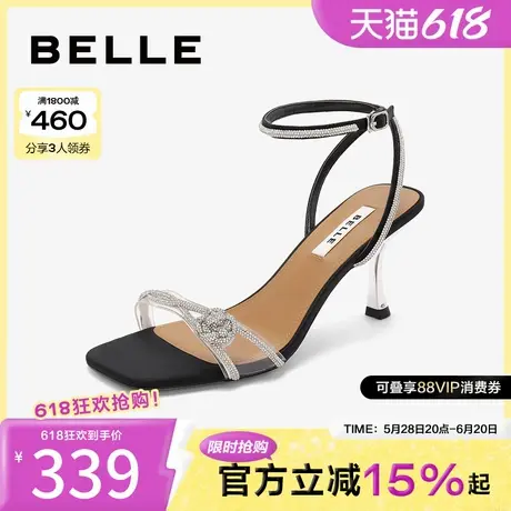 百丽细高跟一字带凉鞋女新款夏季鞋子宴会水钻凉鞋3YTE9BL4图片