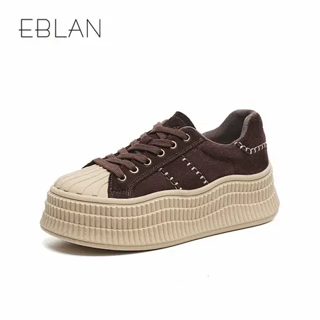EBLAN/伊伴厚底增高板鞋女2025春季新款贝壳头松糕鞋复古休闲鞋子图片