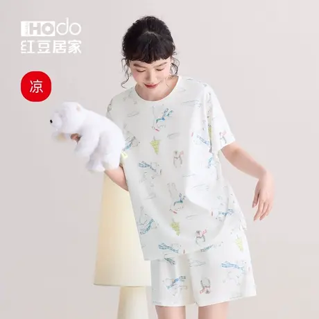 红豆女士莫代尔棉短袖睡衣套装可爱印花A类夏季凉感空调服ins风图片