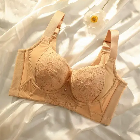 奥维丝丽康缇体雕爆款内衣女上托提拉收副乳软钢圈调整型蕾丝文胸商品大图