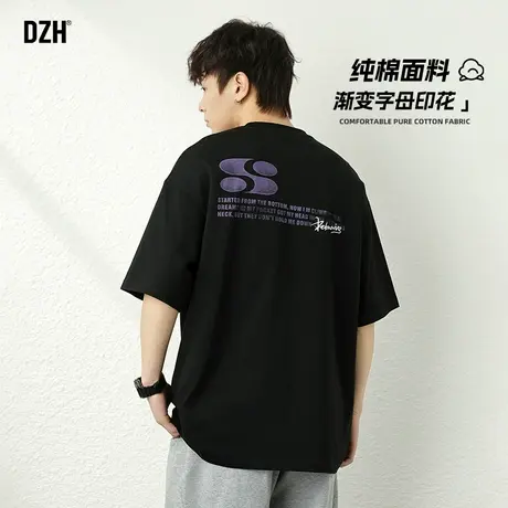 男士黑色纯棉短袖男夏季美式潮牌t恤五分袖上衣半袖2025新款男装商品大图