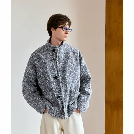 Lilbetter【夹棉】新中式棉服2024冬季花灰肌理保暖立领夹克外套图片