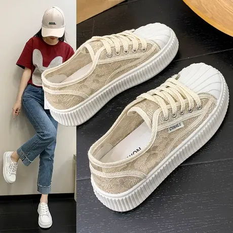 透气网面女鞋夏季网红时尚休闲运动鞋2023新款学生帆布鞋网纱板鞋商品大图