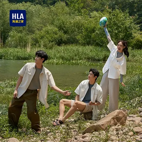 HLA/海澜之家廓形短袖衬衫2025春夏新款舒适宽松透气简约上衣男商品大图