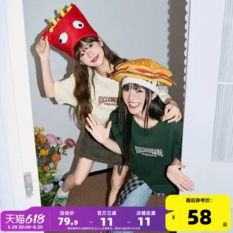 唐狮2025春季女新款短袖T恤圆领字母印花美式复古休闲百搭纯棉潮商品大图