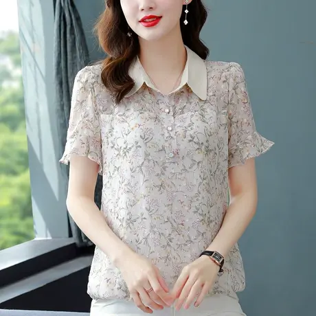 2023夏季新款时尚别致小碎花上衣女遮肚显瘦印花雪纺衬衫夏装小衫商品大图