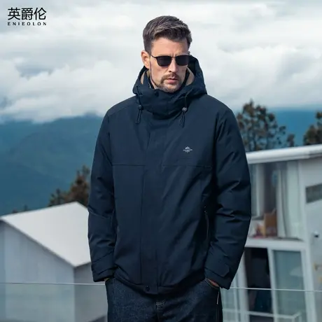 英爵伦高蓬白鸭绒加厚连帽羽绒服男士冬季石墨烯蓄热保暖工装外套商品大图