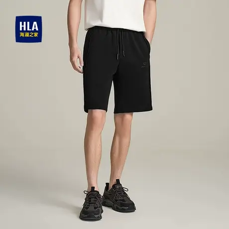 HLA/海澜之家松紧腰休闲中裤2025春夏新款抽绳系带五分短裤子男图片