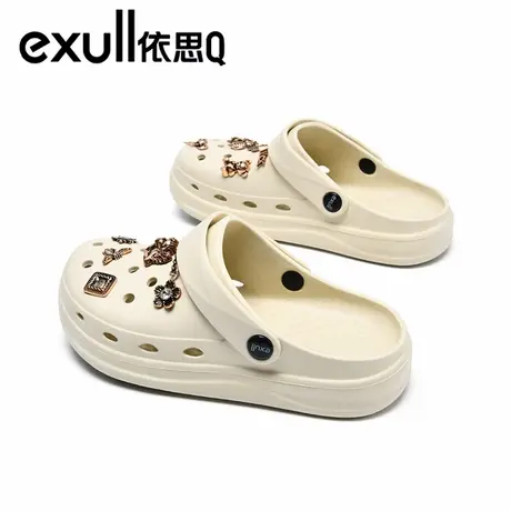 exull/依思Q洞洞鞋女夏季新款外穿时尚软底防滑沙滩两用拖鞋女士图片