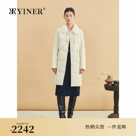 【新中式】YINER音儿专选2024冬季新款水貂毛领羊皮真皮长羽绒服商品大图