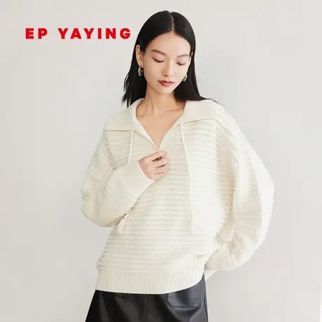 EP雅莹女装 羊毛廓形针织衫 polo领套头毛衣 2023秋冬新款9558A图片