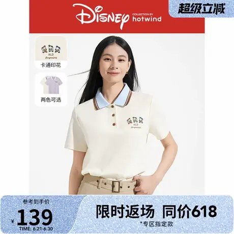 【米奇家族系列】女士短T热风2025年夏新款polo领休闲卡通短袖T恤商品大图