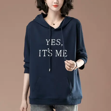 连帽卫衣女春秋薄款加肥加大码女装宽松中年妈妈休闲百搭减龄上衣商品大图