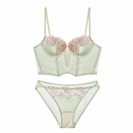 花之梦* 重工花朵刺绣蕾丝性感文胸鱼骨胸衣薄款马甲内衣套装商品大图