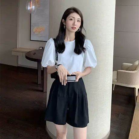 2023夏季新款泡泡袖宽松t恤女夏季薄款短袖设计感小众显瘦上衣潮商品大图