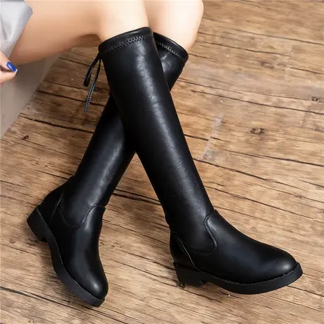 长筒靴女平底显瘦高筒骑士靴2023新款秋冬加绒弹力靴不过膝长靴子商品大图