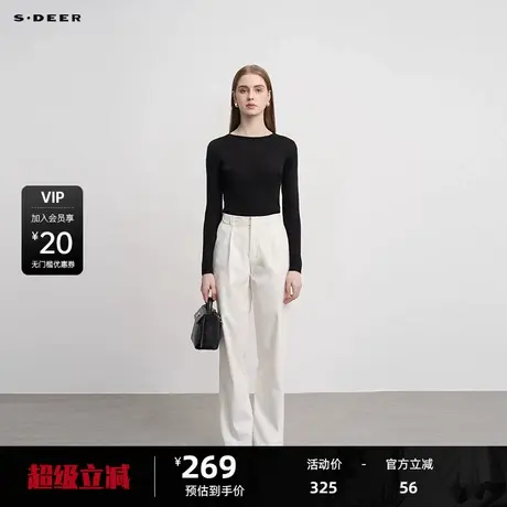 sdeer圣迪奥女装简约罗纹圆领打底修身针织衫S24383509图片
