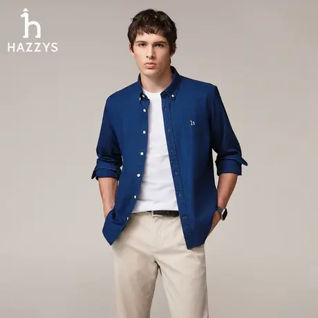 Hazzys哈吉斯男士经典翻领棉质衬衣时尚简约舒适牛仔衬衫外套男潮商品大图