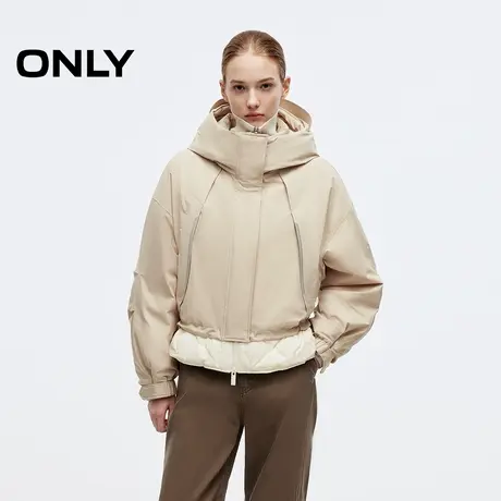 ONLY2025冬季新款三防工装户外立领连帽抽绳实用口袋保暖羽绒服女图片