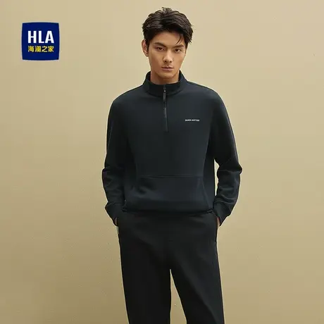 HLA/海澜之家撞色字母休闲上衣25秋季新款半高拉链弹力时尚长袖男图片