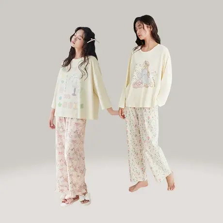 【胡可推荐】纯棉睡衣女款早秋季甜美卡通套头长袖家居服套装商品大图