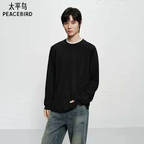 【商场同款】太平鸟男装T恤25冬季新款提花华夫格长袖 B2CPF4143商品大图