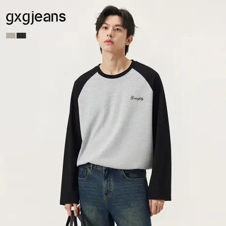 gxg.jeans男装  撞色拼接插肩袖时尚宽松圆领卫衣男生 25年秋新品图片