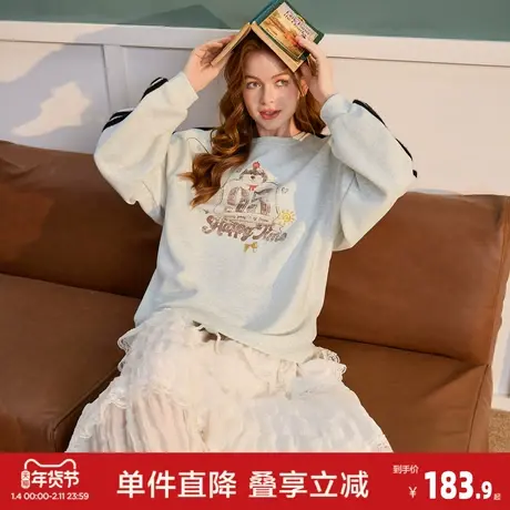 唐狮2026春季新款女卫衣圆领套头卡通印花时尚韩系穿搭宽松上衣图片