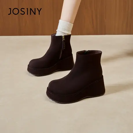 卓诗尼2025秋冬新款侧拉链学院鞋时尚舒适女靴潮流百搭厚底短靴女图片