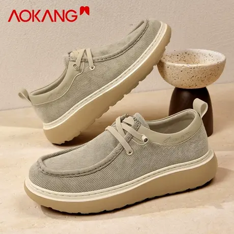 奥康男鞋2026新款春季一脚蹬懒人鞋休闲百搭板鞋透气复古轻便布鞋商品大图