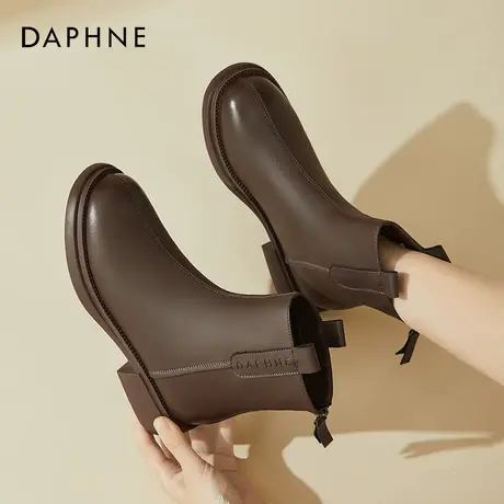 达芙妮显脚小短靴女鞋子2026年冬季新款加绒英伦风瘦瘦靴女马丁靴商品大图