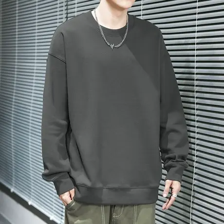 350g重磅卫衣男春秋季上衣宽松潮流百搭套头无帽圆领纯色长袖t恤商品大图