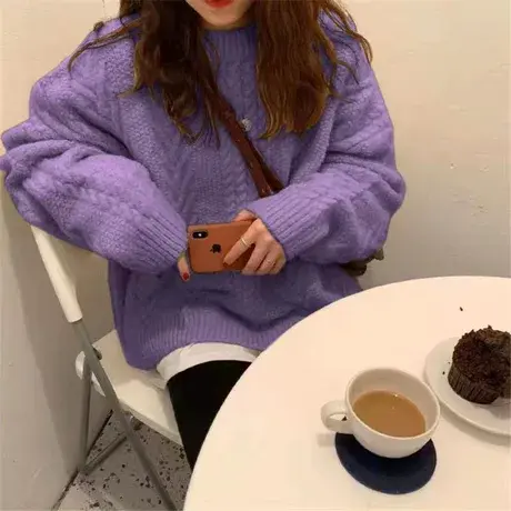 秋季女士高级感超好看毛衣女秋冬2023新款慵懒粗线针织打底衫上衣商品大图