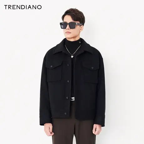 TRENDIANO官方立体口袋百搭简约翻领毛呢外套男潮2023新款冬季商品大图
