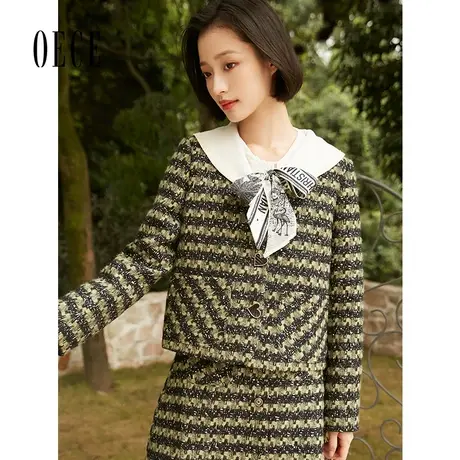 Oece复古粗花短款外套2022冬新款女设计感减龄外套图片